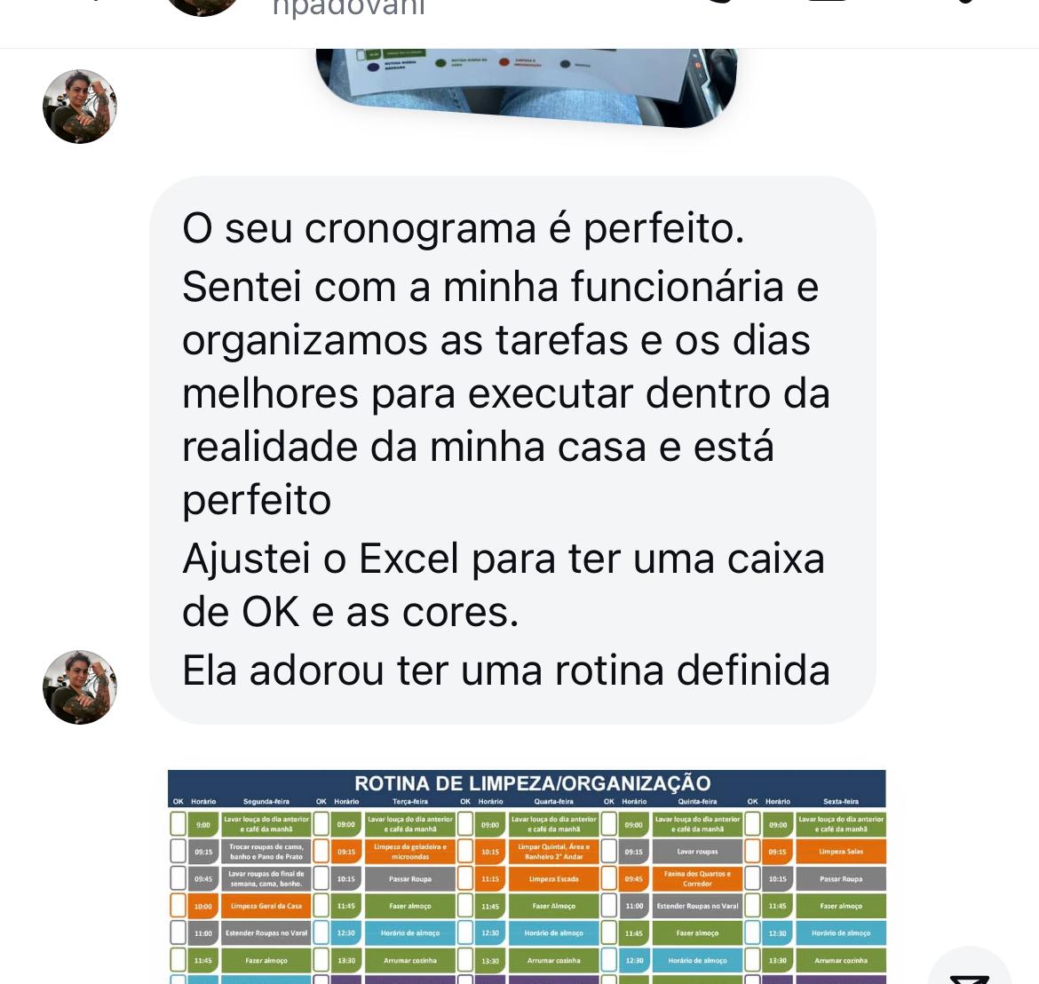 Depoimento: o cronograma é perfeito, organizei as tarefas com a minha funcionária